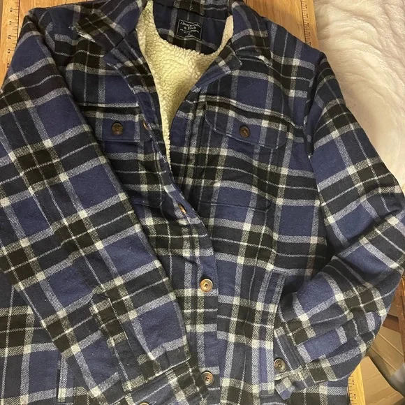 Abercrombie & Fitch Fleece Lined Flannel Blue & Black Jacket XL - Picture 4 of 4